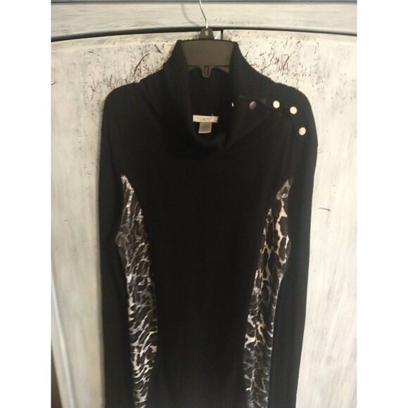 Cache Turtleneck Leopard Animal Print Top Sm Black Preppy Office Comfy Classic - Picture 4 of 9